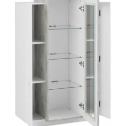 Credenza Vetrina con 3 Ante Mobile Moderno da Ingresso Bianco e Cemento