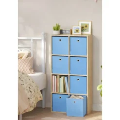 Cubo Portaoggetti Pieghevole 27x27x28 cm Salvaspazio Tessuto Azzurro