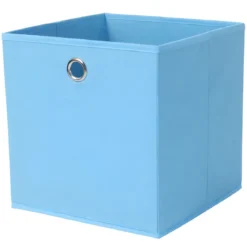 Cubo Portaoggetti Pieghevole 27x27x28 cm Salvaspazio Tessuto Azzurro