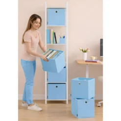 Cubo Portaoggetti Pieghevole 27x27x28 cm Salvaspazio Tessuto Azzurro