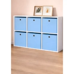 Cubo Portaoggetti Pieghevole 27x27x28 cm Salvaspazio Tessuto Azzurro