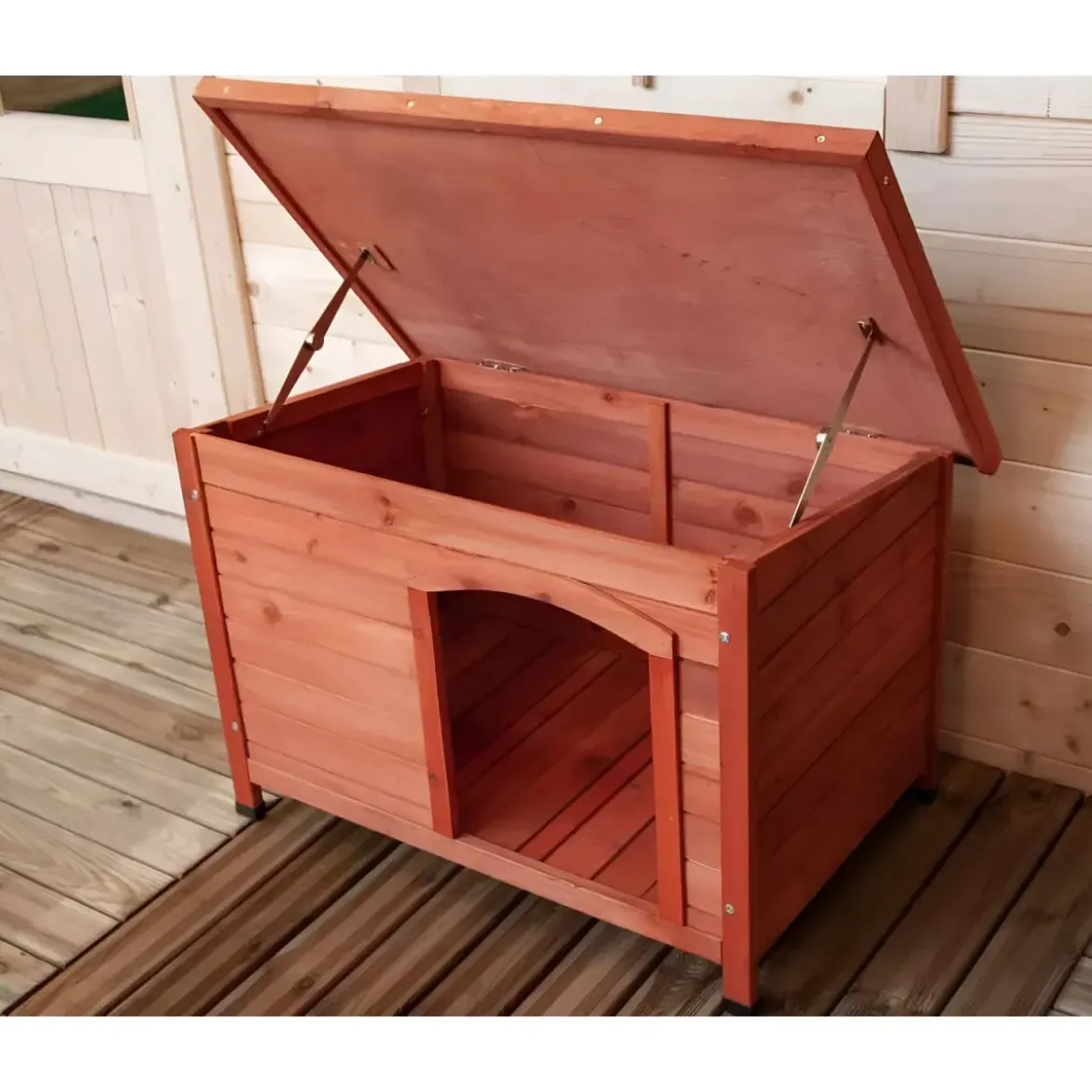 Cuccia per Cani Taglia Media Legno da Esterno Giardino Tetto Apribile