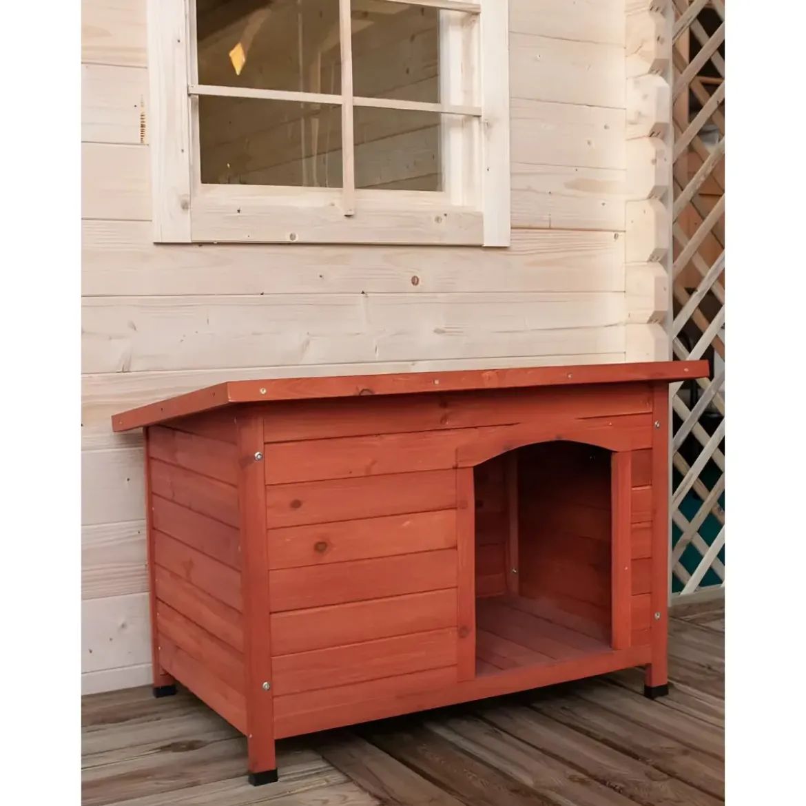 Cuccia per Cani Taglia Media Legno da Esterno Giardino Tetto Apribile