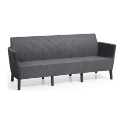 Divano da Esterno 3 Posti Rattan Grafite con Cuscini Grigio Chiaro