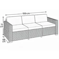 Divano da Giardino 3 Posti in Resina Polirattan con Cuscini Grafite