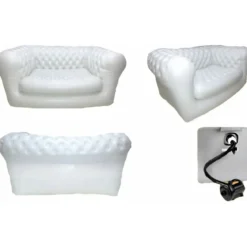 Divano Gonfiabile 2 Posti in PVC Bianco Arredo Interno Esterno Valvole