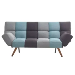 Divano Letto in Tessuto Patchwork 3 Posti con Braccioli Pieghevoli