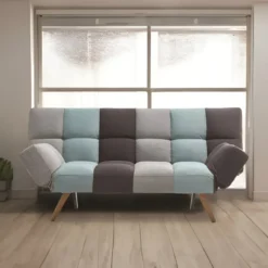 Divano Letto in Tessuto Patchwork 3 Posti con Braccioli Pieghevoli
