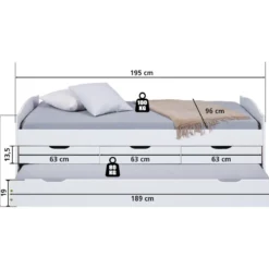 Divano Letto 2 Letti Singoli a Doghe 90x190 con Cassetti Contenitore Estraibile