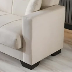 Divano Letto 3 Posti in Tessuto Crema con Contenitore 213x81x83 cm