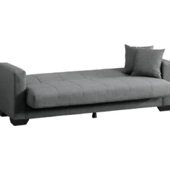 Divano Letto 3 Posti in Tessuto Grigio con Contenitore 213x81x83 cm