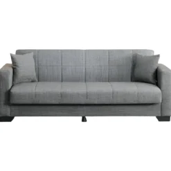 Divano Letto 3 Posti in Tessuto Grigio con Contenitore 213x81x83 cm