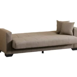 Divano Letto 3 Posti in Tessuto Cammello con Contenitore 213x81x83 cm