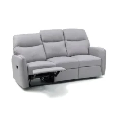Divano 3 Posti Tessuto Grigio Imbottito Reclinabile Relax Salotto Sofa Moderno