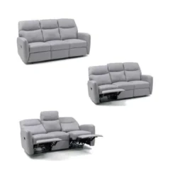 Divano 3 Posti Tessuto Grigio Imbottito Reclinabile Relax Salotto Sofa Moderno