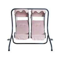 Dondolo Cicladi da Giardino 2 Posti Nero/Beige con Cuscini 202 x 114 x 169 h