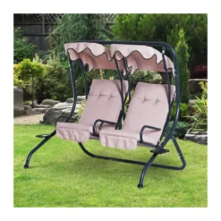 Dondolo Cicladi da Giardino 2 Posti Nero/Beige con Cuscini 202 x 114 x 169 h