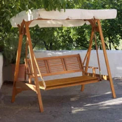 Dondolo Legno 3 Posti Bianco Seduta Cuscini Tettuccio da Giardino Terrazzo