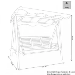 Dondolo Legno 3 Posti Bianco Seduta Cuscini Tettuccio da Giardino Terrazzo