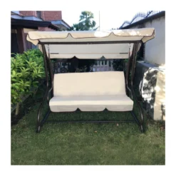 Dondolo Letto da Giardino Beige con Cuscini 202 x 114 x 169 h