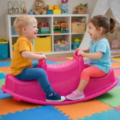 Dondolo per Bambini 3 Posti Plastica Rosa con Maniglie Resistenti