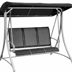 Dondolo 3 Posti Grigio 165x125x178cm con Copertura da Giardino