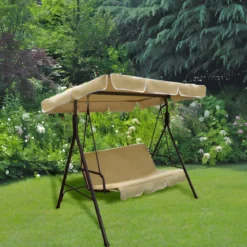 Dondolo 3 Posti Marrone da Giardino 170x115x153 cm