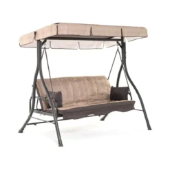 Dondolo 3 tre Posti Beige Reclinabile Letto in Ferro con Tetto Copertura Cuscini