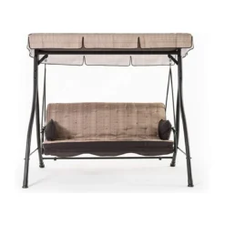 Dondolo 3 tre Posti Beige Reclinabile Letto in Ferro con Tetto Copertura Cuscini