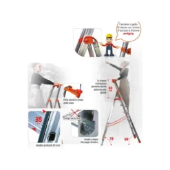Facal Scala 7 Gradini Alluminio Doppia a Forbice Professionale Scaletta Interno