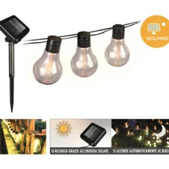 Filo Luci per Gazebo Pergole Energia Solare 40 LED 12W Luce Calda 10m