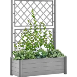 Fioriera con Spalliera Grigliata per Rampicanti Grigio 100x43x142 cm