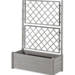 Fioriera con Spalliera Grigliata per Rampicanti Grigio 100x43x142 cm