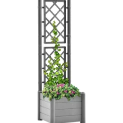 Fioriera con Spalliera Grigliata per Rampicanti Grigio 43x43x142 cm