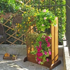 Fioriera in Legno Impregnato con Vaschette Orto da Esterno Castagno