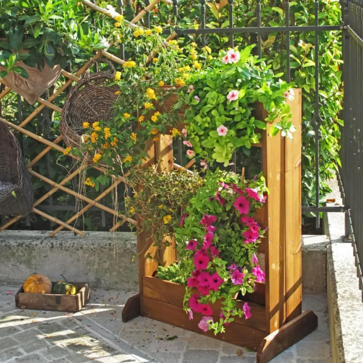Fioriera in Legno Impregnato con Vaschette Orto da Esterno Castagno