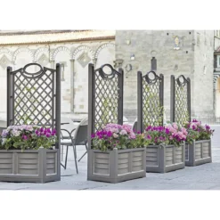 Fioriera in Resina 80x42 con Grigliato Spalliera Antracite da Balcone