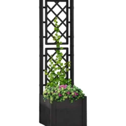 Fioriera Quadrata 43x43 con Spalliera in Pvc Antracite Da Esterno Balcone Vaso