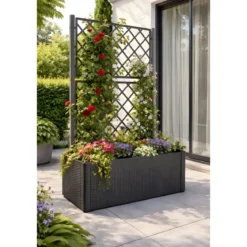 Fioriera Rettangolare 100x43 Resina con Spalliera in Pvc da Esterno Balcone Vasi
