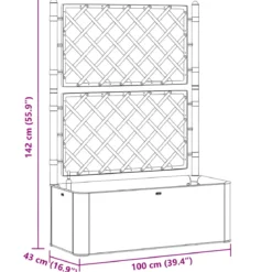 Fioriera Rettangolare 100x43 Resina con Spalliera in Pvc da Esterno Balcone Vasi
