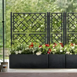 Fioriera Rettangolare 100x43 Resina con Spalliera in Pvc da Esterno Balcone Vasi