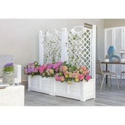 Fioriera Separé Bianco Griglia Effetto Legno 80x42,5 cm da Esterno