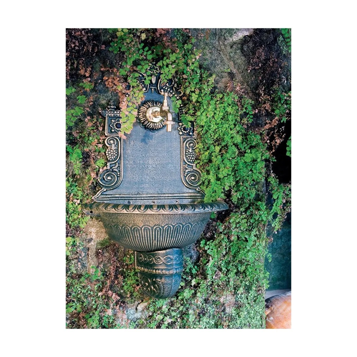 Fontana da Parete Grigia in Ghisa Lavabo a Muro Giardino Lavandino Rubinetto
