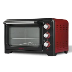 Forno Elettrico Ventilato 1380W Grill Vassoio Griglia Pinza Rosso Nero