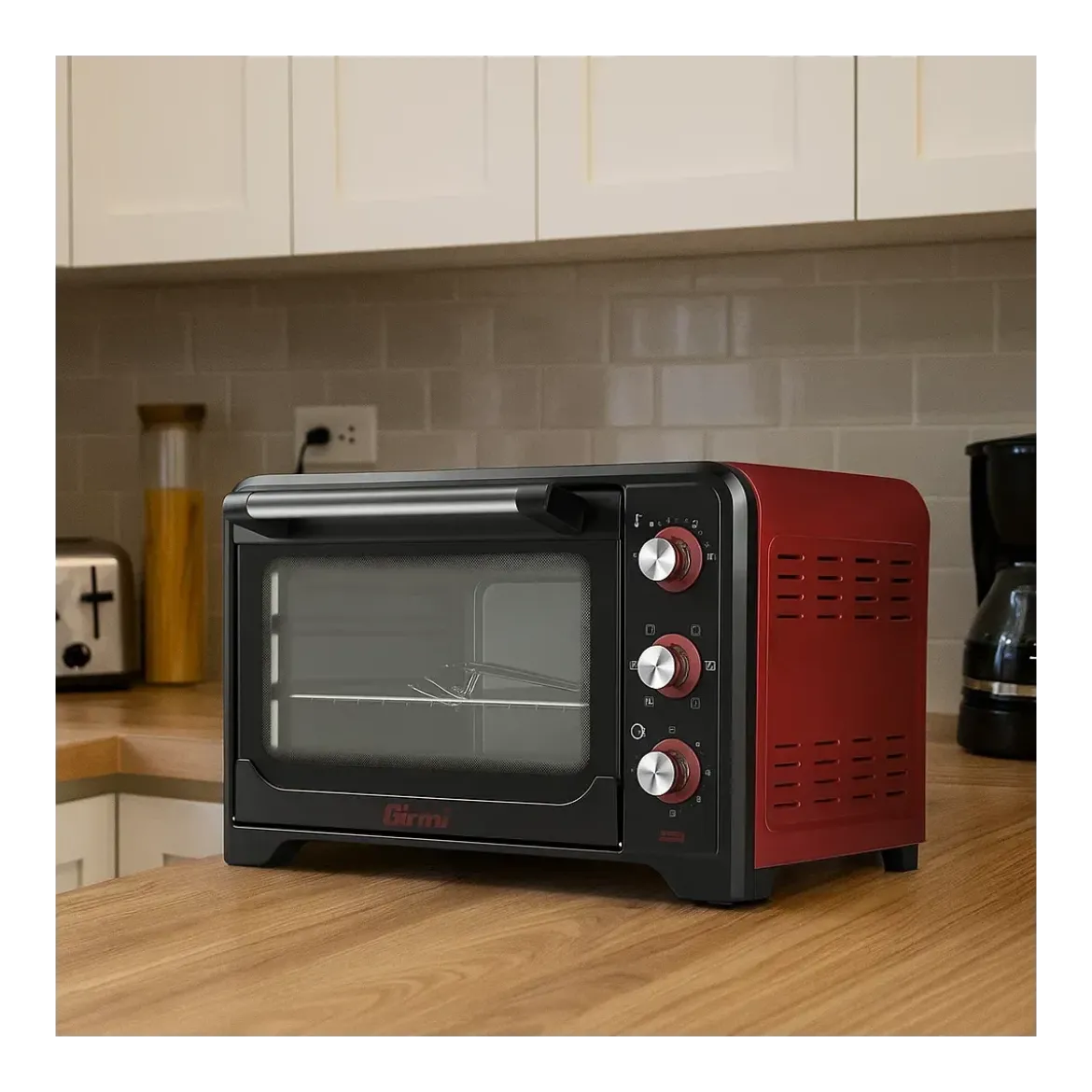 Forno Elettrico Ventilato 1600W Grill Vassoio Griglia Pinza Rosso Nero