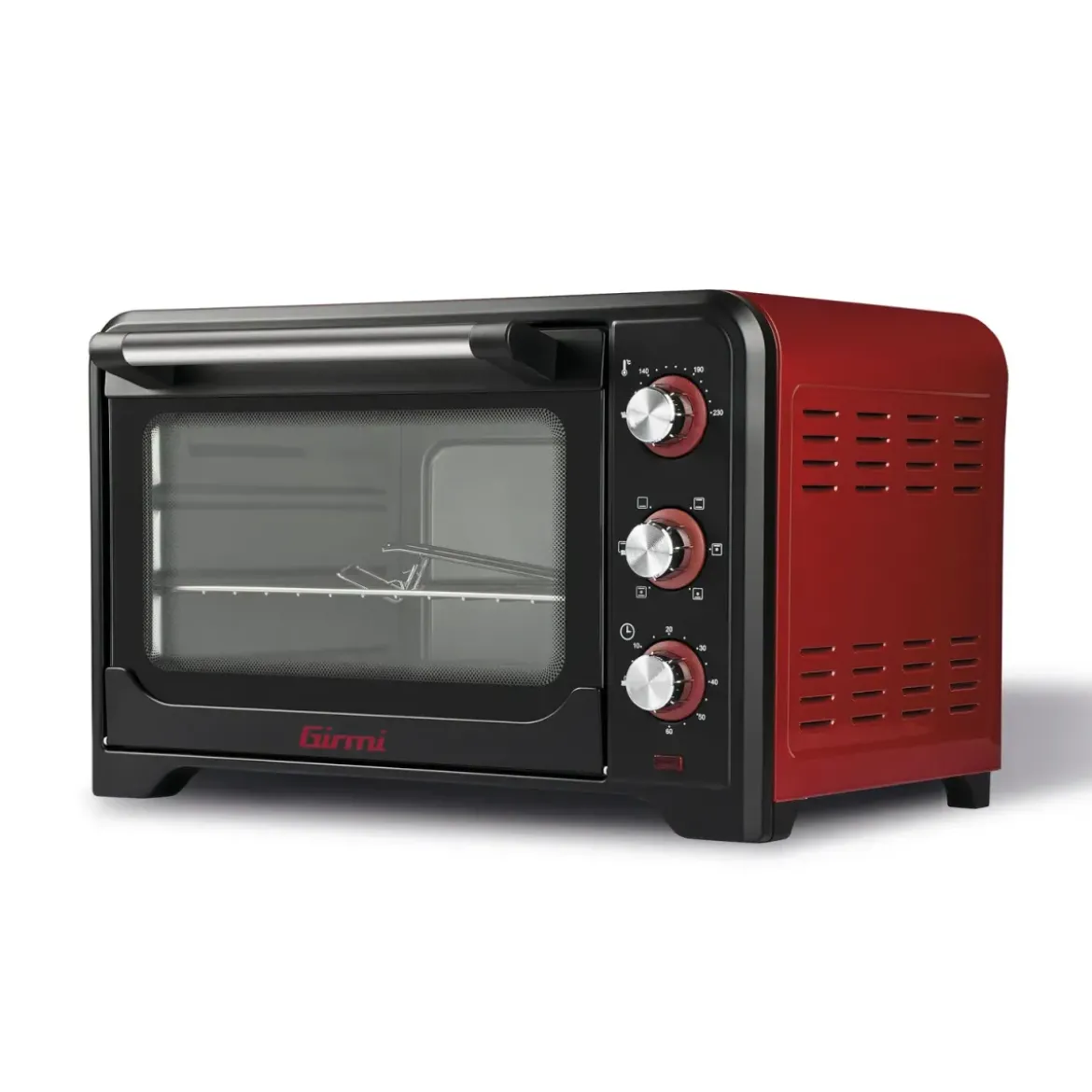 Forno Elettrico Ventilato 1600W Grill Vassoio Griglia Pinza Rosso Nero