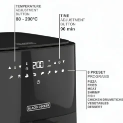 Friggitrice ad Aria Black & Decker 1450W 5L Digitale Antiaderente Nero