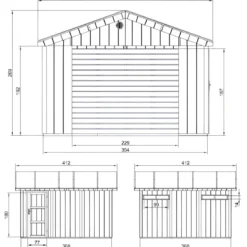 Garage in Legno Grezzo 368x354 cm a Pannelli Box con Porta Elettrica