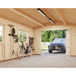 Garage in Legno 350x520 cm Blockhouse 34 mm Doppia Porta Finestra