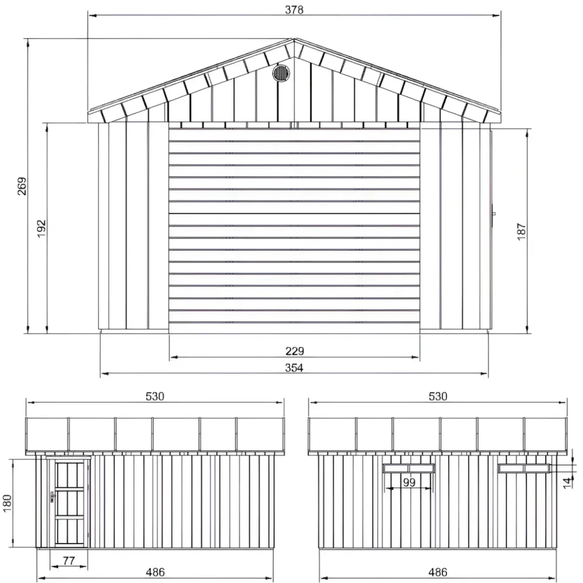 Garage in Legno 354x486 cm Box Auto Moto 17 m2 Marrone a Pannelli